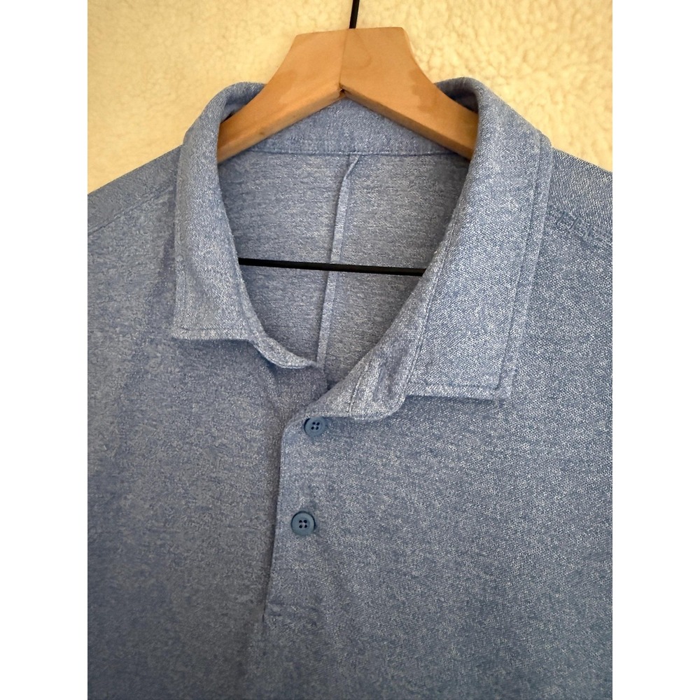Lululemon Polo Shirt Mens Large Blue Solid Golf Performance Lightweight Knit - Picture 4 of 7